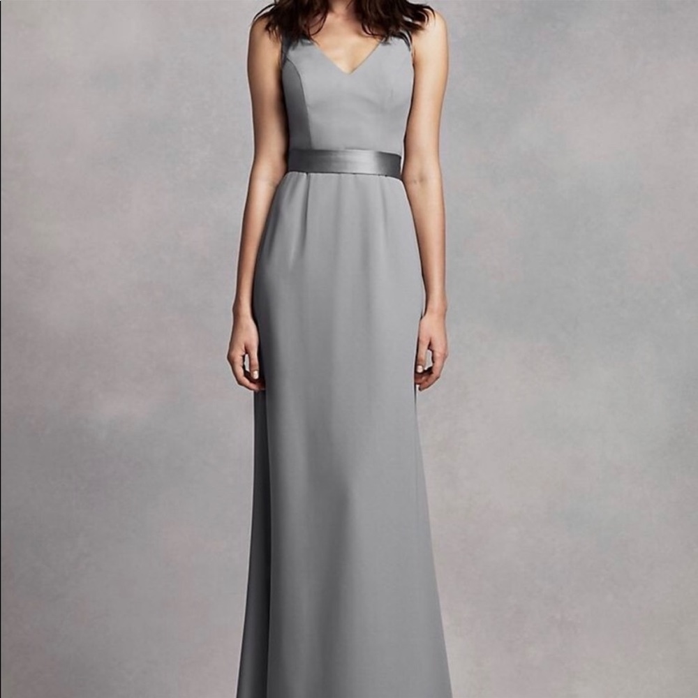 White by Vera Wang V Neck Crepe Bridesmaid Gown in Mercury